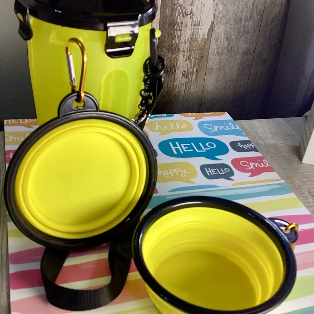 NWOT - Yellow Pet Water & Food Bottle w/Black Crossbody Strap!!!